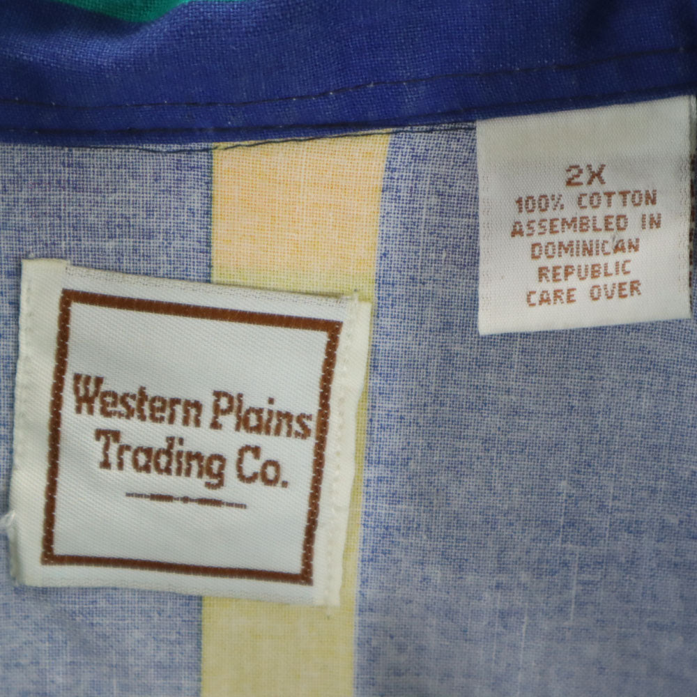 Western Plains Trading CO. 80s 90s オールド ストライプ柄 長袖 シャツ 2X ブルー系 ビッグサイズ メンズ