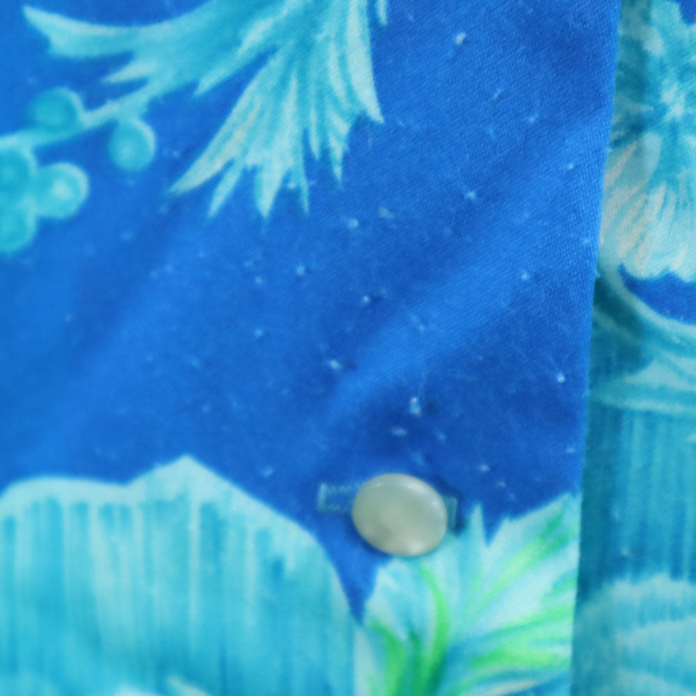 Tori Richard トリリチャード 70s 80s USA製 ヴィンテージ 花柄 長袖 アロハシャツ 10 ブルー レディース