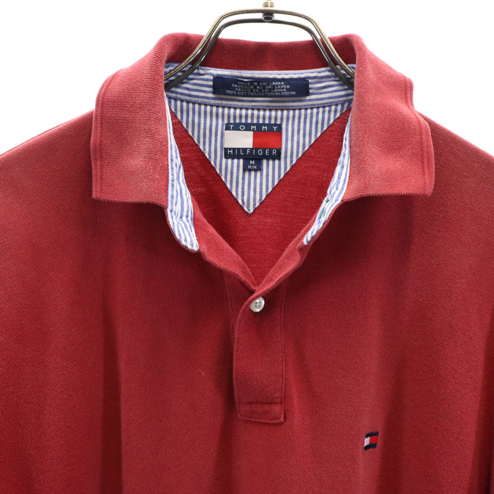 トミーヒルフィガー 90s オールド フラッグタグ 半袖 ポロシャツ M レッド系 TOMMY HILFIGER 鹿の子 メンズ