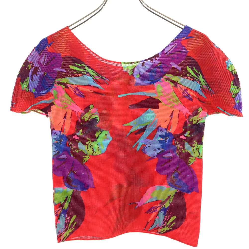 ミー イッセイミヤケ 90s オールド 半袖 カットソー F レッド me ISSEY MIYAKE トップス 絞り フレンチスリーブ レディース