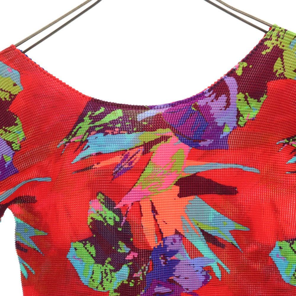 ミー イッセイミヤケ 90s オールド 半袖 カットソー F レッド me ISSEY MIYAKE トップス 絞り フレンチスリーブ レディース