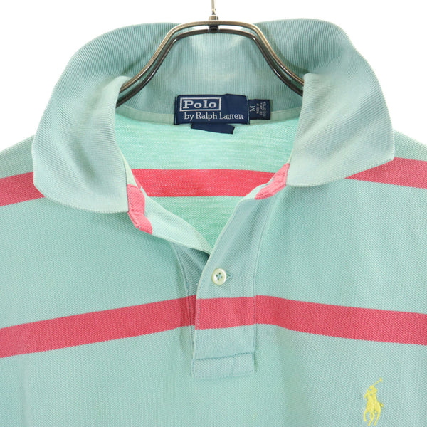 ポロバイラルフローレン ボーダー柄 半袖 ポロシャツ M グリーン系 Polo by Ralph Lauren 鹿の子 CUSTOM FIT メンズ