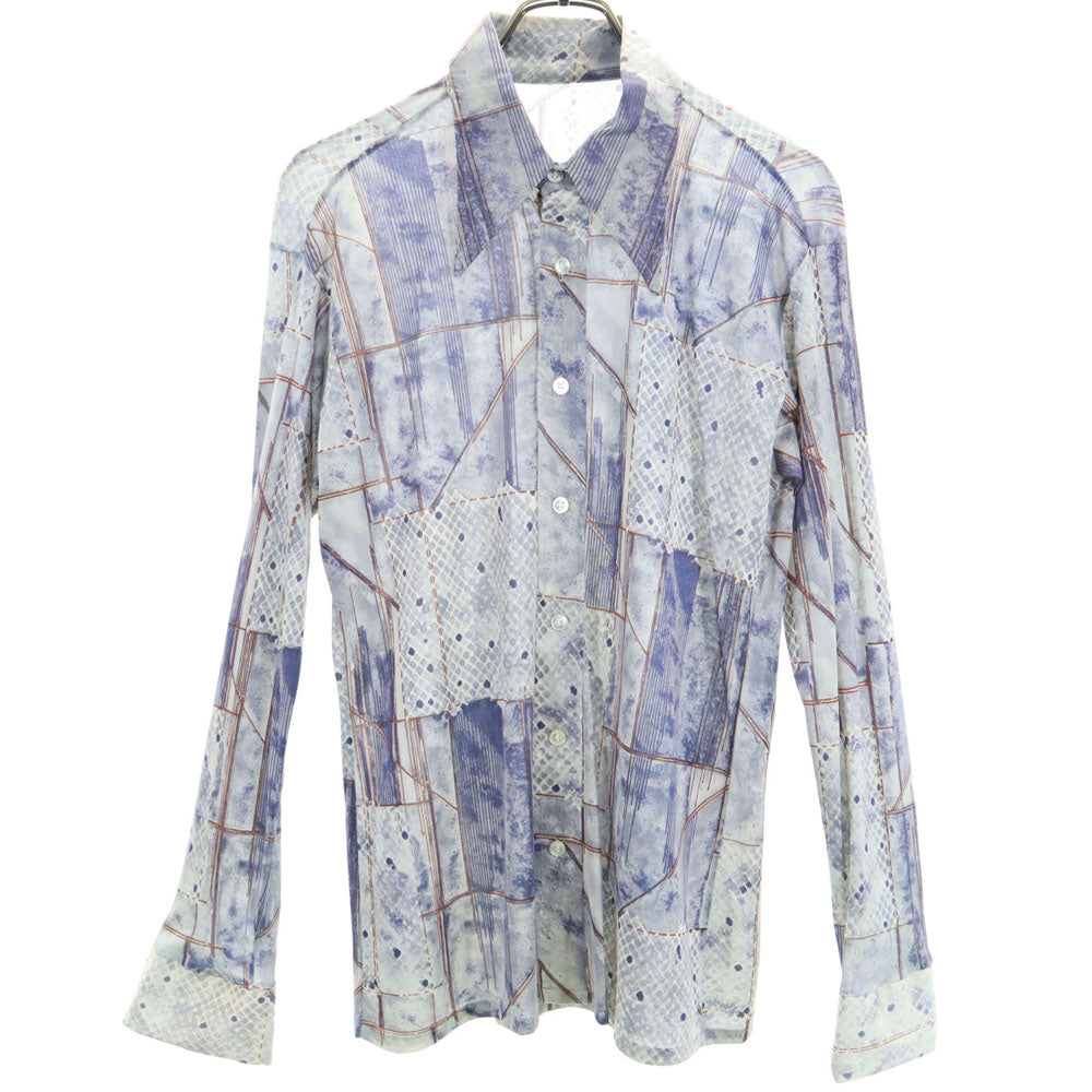 VINTAGE ヴィンテージ 70s 総柄 長袖 シャツ ネイビー系 メンズ