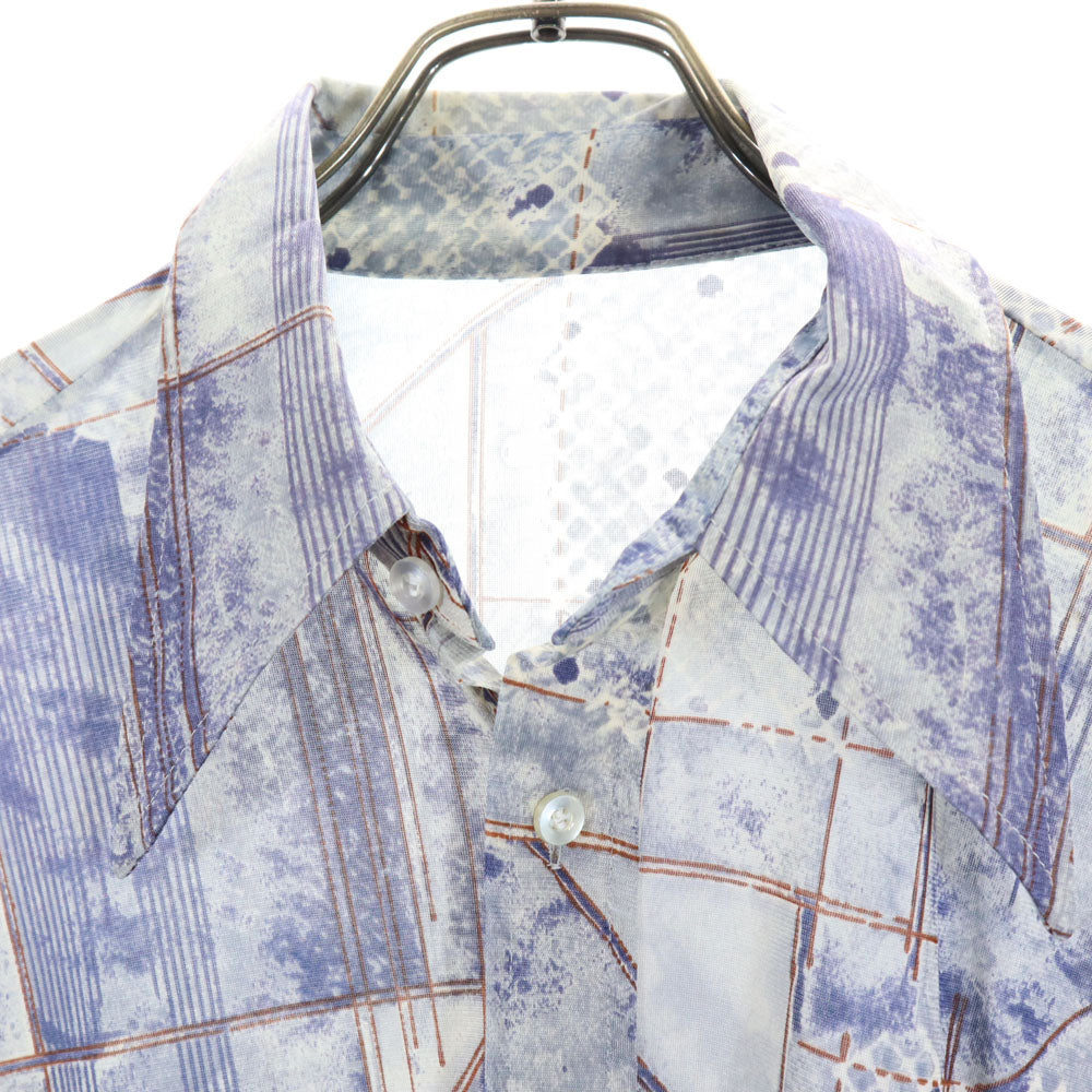 VINTAGE ヴィンテージ 70s 総柄 長袖 シャツ ネイビー系 メンズ