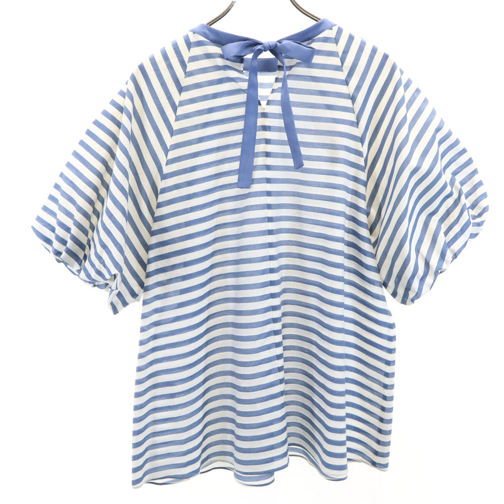 エッフェ ビームス 日本製 シルクブレンド ボーダー柄 半袖 バルーン袖 カットソー 38 ネイビー系 EFFE BEAMS レディース