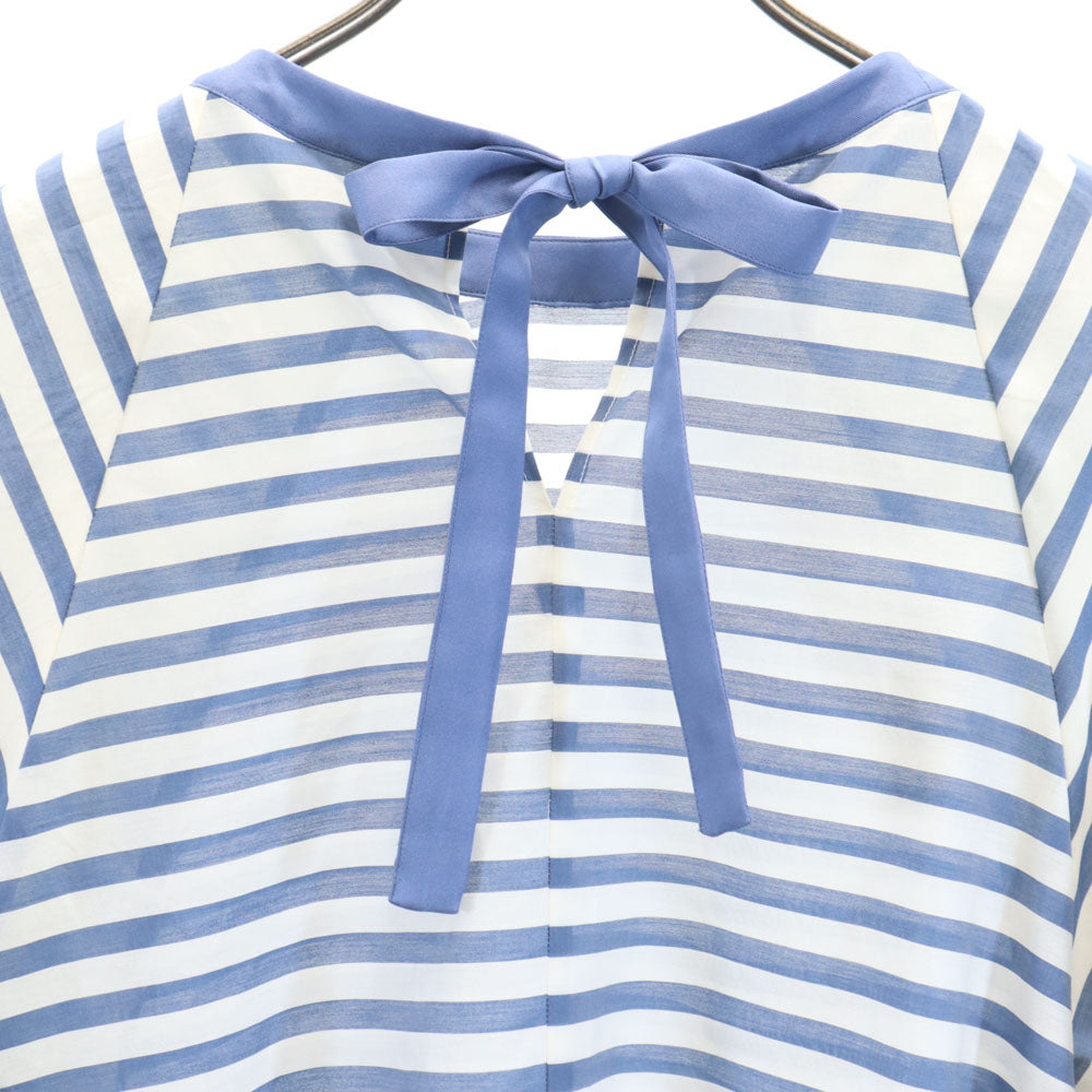 エッフェ ビームス 日本製 シルクブレンド ボーダー柄 半袖 バルーン袖 カットソー 38 ネイビー系 EFFE BEAMS レディース