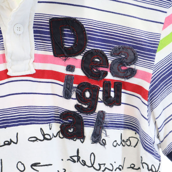 デシグアル ボーダー切替 半袖 ポロシャツ L 白系 Desigual メンズ