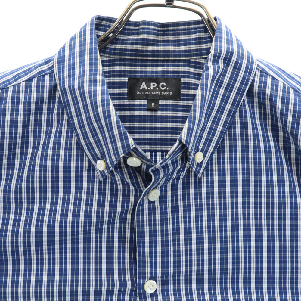 アーペーセー チェック柄 長袖 ボタンダウンシャツ S ネイビー系 A.P.C. メンズ