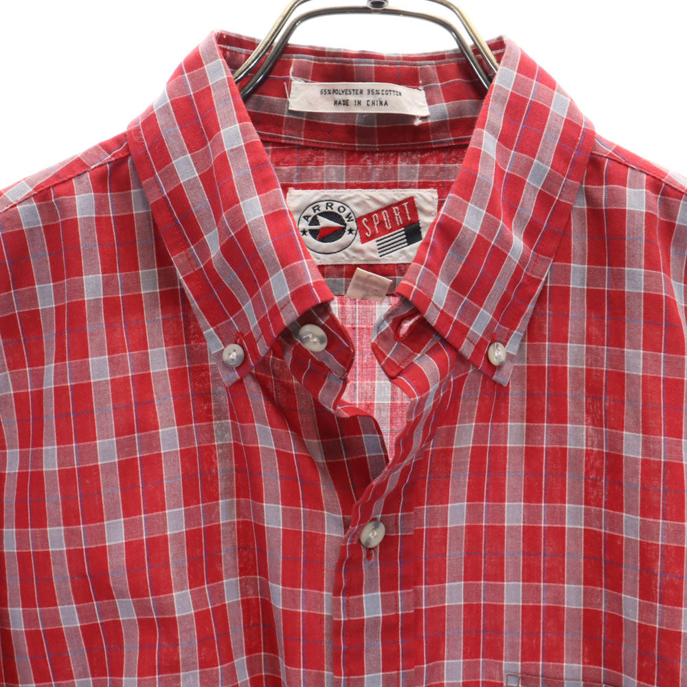 ARROW アロー 70s 80s ヴィンテージ チェック柄 長袖 ボタンダウンシャツ L レッド 他 SPORT メンズ