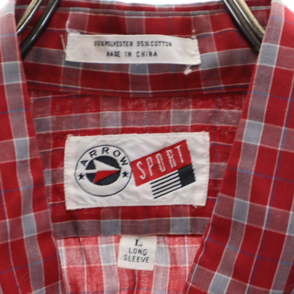 ARROW アロー 70s 80s ヴィンテージ チェック柄 長袖 ボタンダウンシャツ L レッド 他 SPORT メンズ