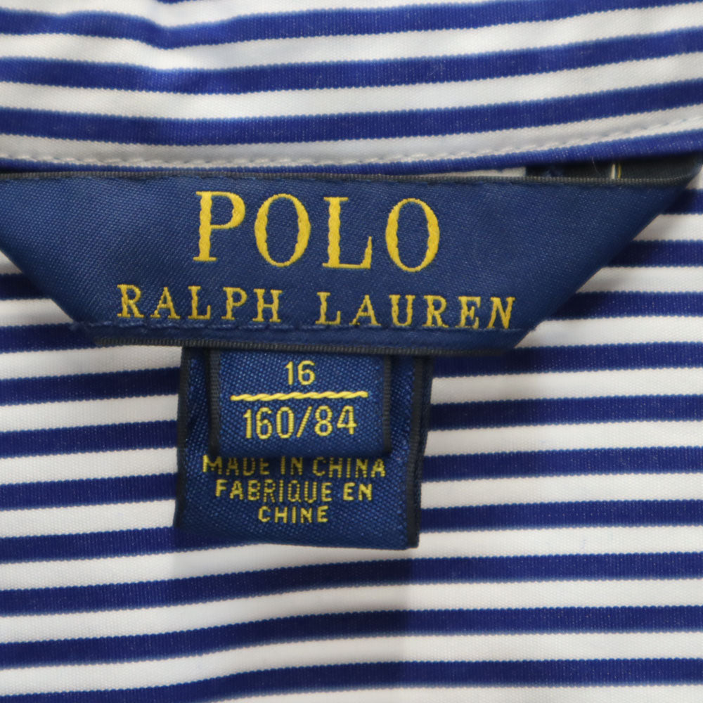 ポロラルフローレン ストライプ柄 長袖 シャツワンピース 16 ネイビー 他 POLO RALPH LAUREN キッズ