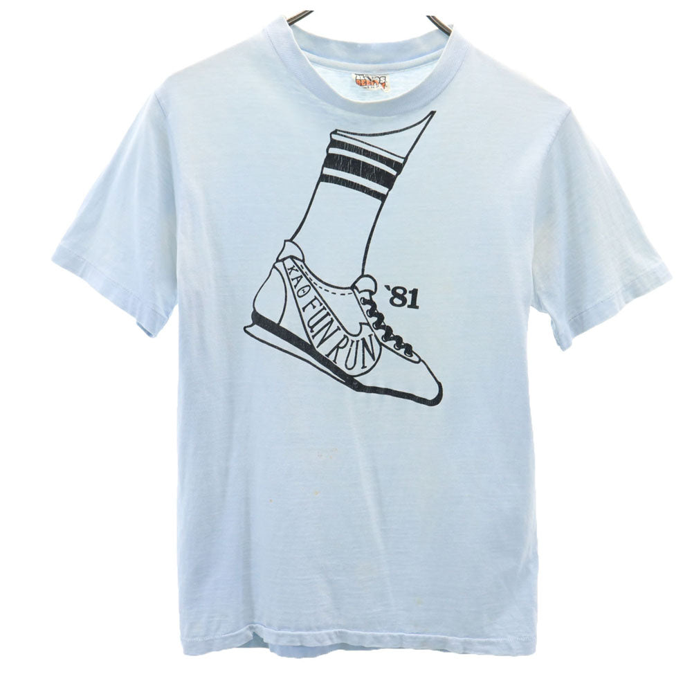 Hanes ヘインズ 80s USA製 ヴィンテージ オレンジタグ プリント 半袖 Tシャツ S ブルー メンズ