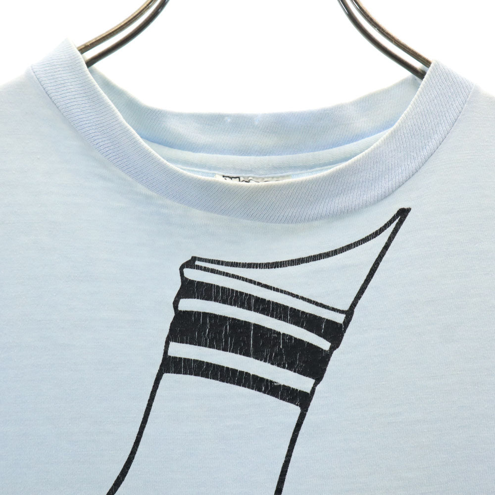 Hanes ヘインズ 80s USA製 ヴィンテージ オレンジタグ プリント 半袖 Tシャツ S ブルー メンズ