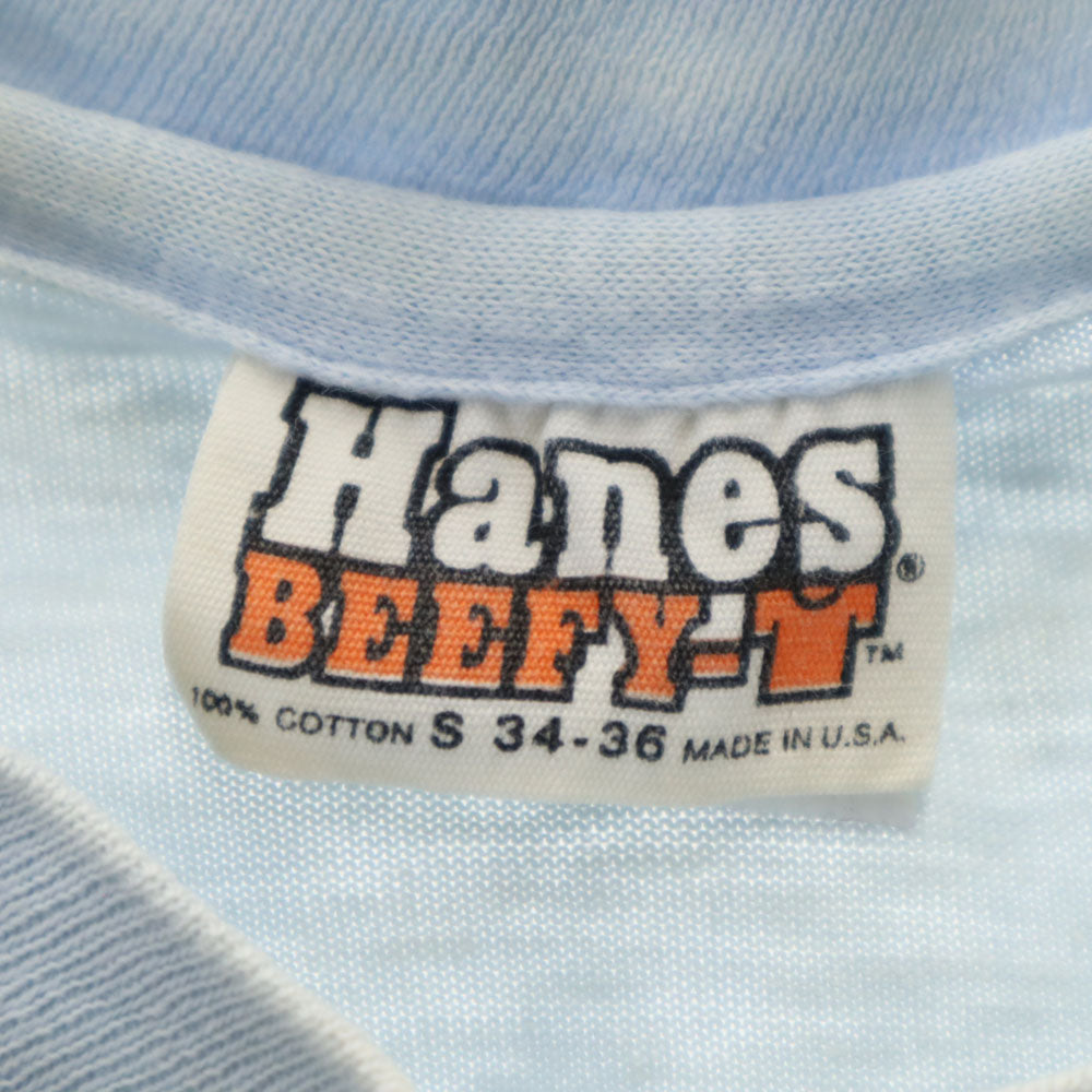 Hanes ヘインズ 80s USA製 ヴィンテージ オレンジタグ プリント 半袖 Tシャツ S ブルー メンズ
