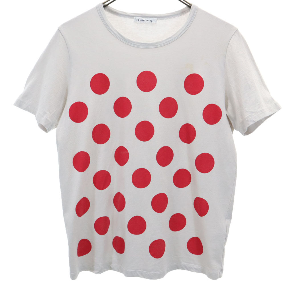 ワイズフォーリビング 日本製 ドット柄 半袖 Tシャツ グレー×レッド系 Y's for living レディース