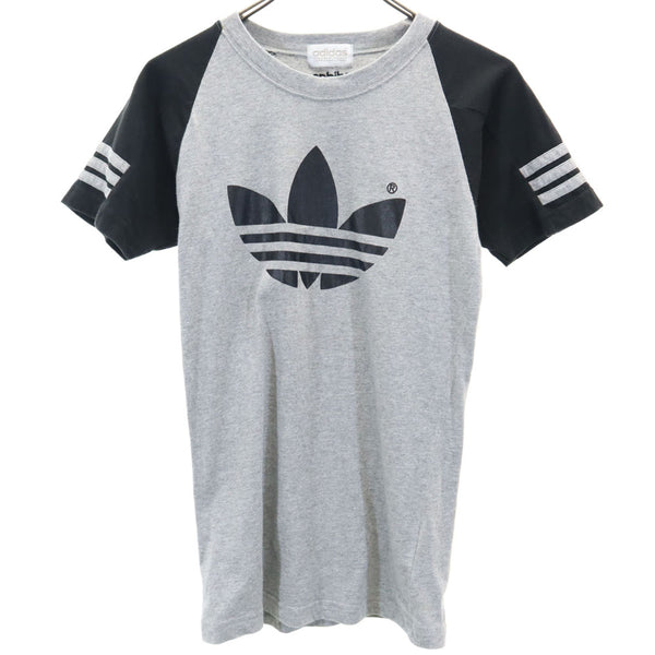 アディダス 80s ヴィンテージ デサント製 トレフォイルロゴ 半袖 Tシャツ M-L グレー系 adidas メンズ