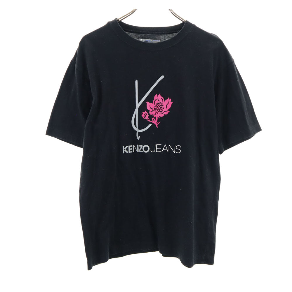 ケンゾージーンズ 90s 日本製 北斎タグ オールド プリント 半袖 Tシャツ FREE ブラック系 KENZO JEANS メンズ