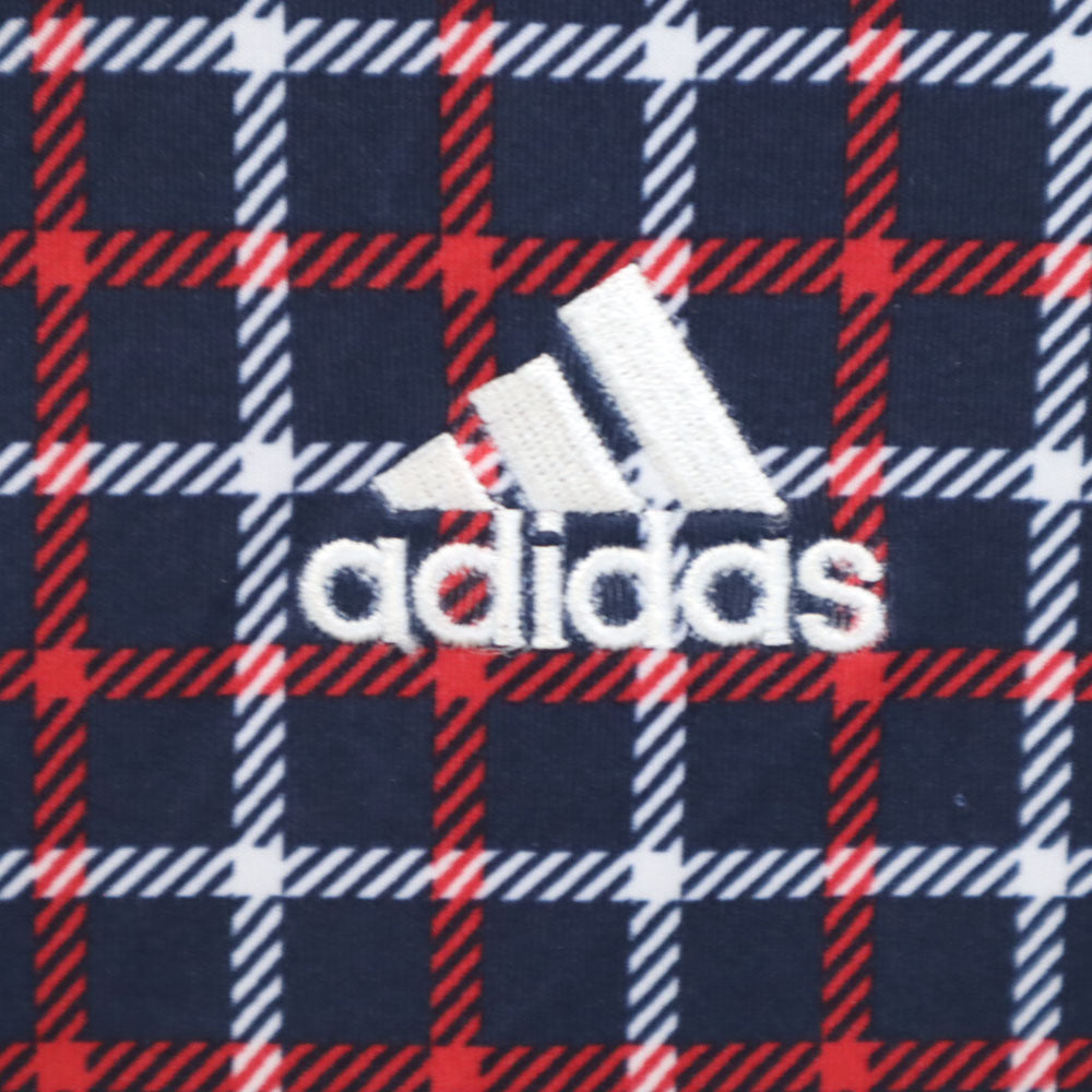 アディダス チェック柄 ゴルフ 半袖 ボタンダウン ポロシャツ M ネイビー系 adidas メンズ