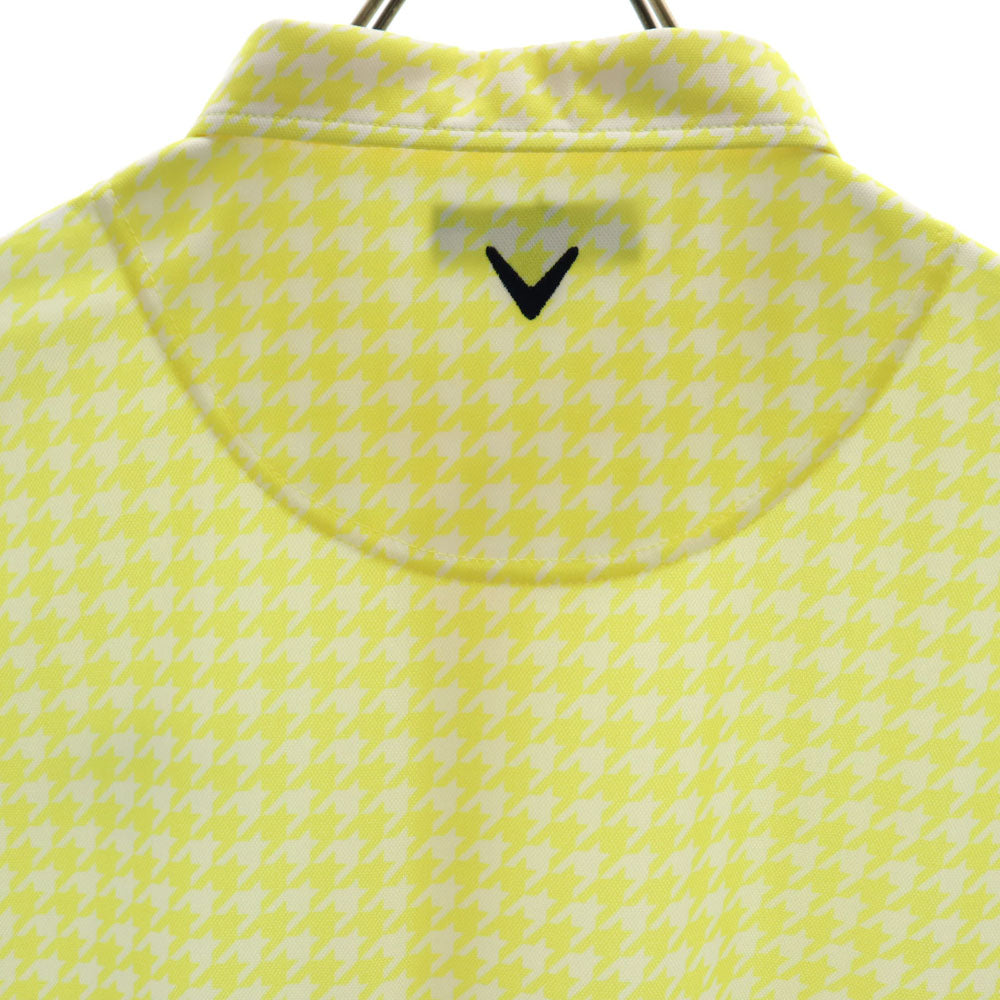 キャロウェイ 総柄 ゴルフ 半袖 ボタンダウン ポロシャツ M イエロー Callaway メンズ