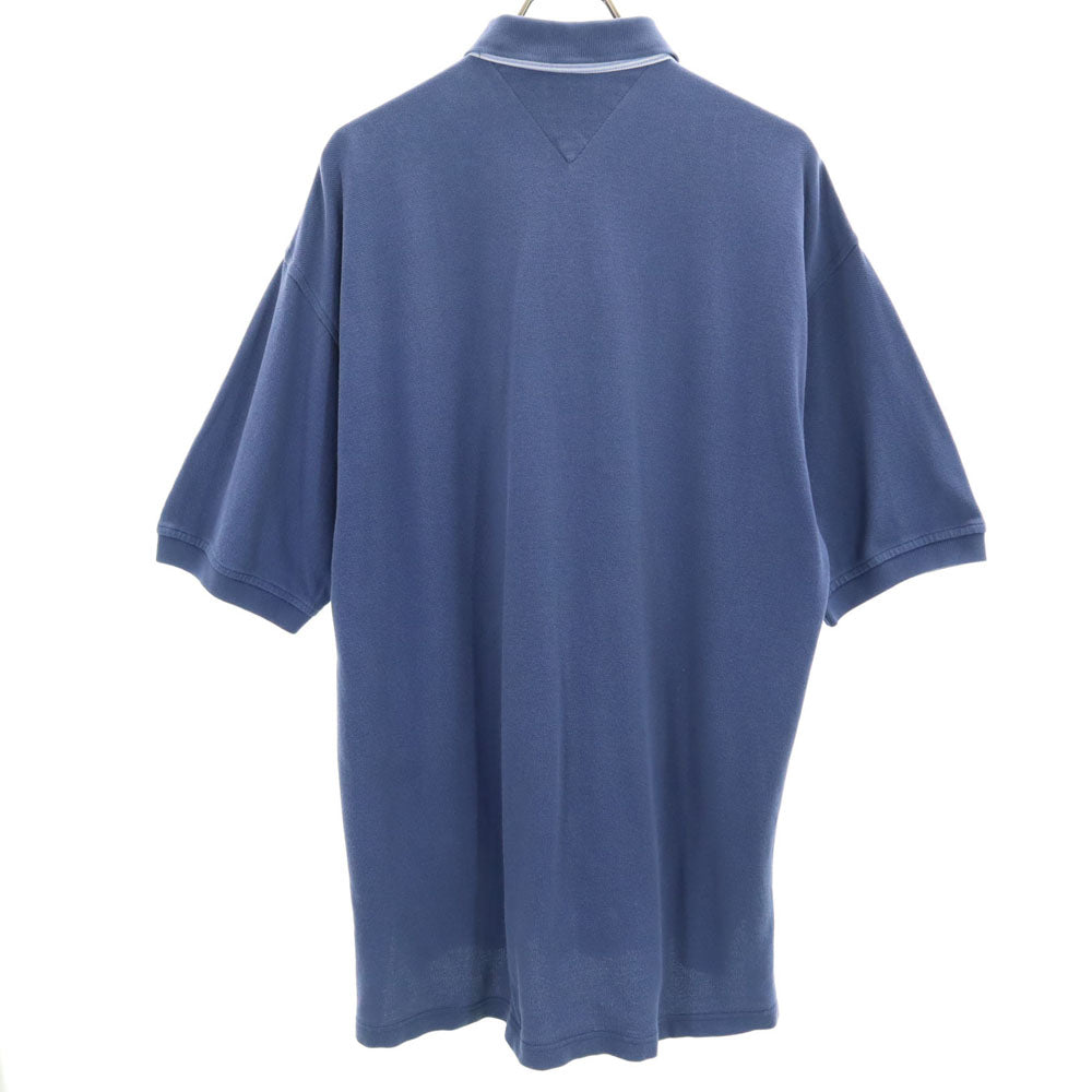 トミーヒルフィガー 90s オールド 半袖 ポロシャツ L ブルー系 TOMMY HILFIGER 鹿の子地 メンズ