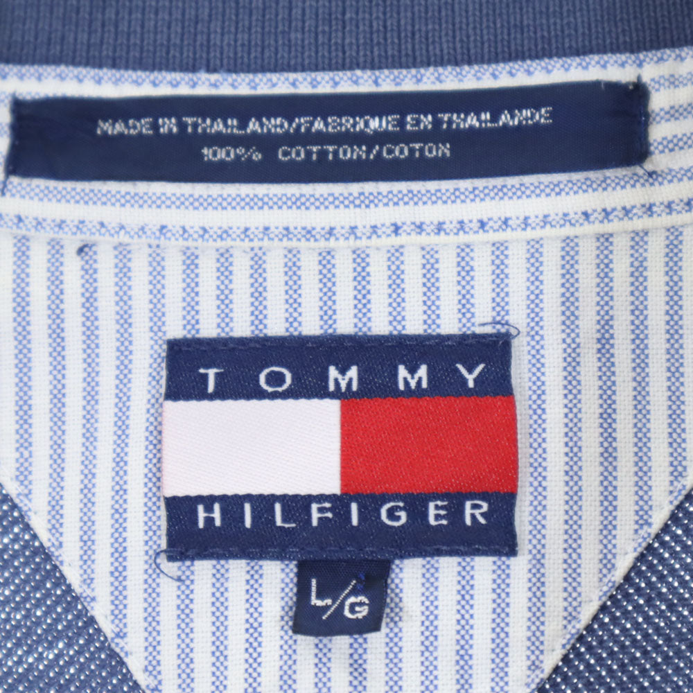トミーヒルフィガー 90s オールド 半袖 ポロシャツ L ブルー系 TOMMY HILFIGER 鹿の子地 メンズ