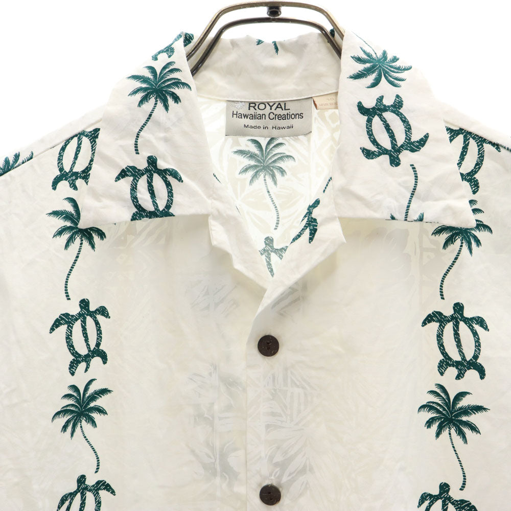 ロイヤルハワイアンクリエーションズ 90s オールド ハワイ製 ホヌ柄 半袖 オープンカラー アロハシャツ 10 ホワイト ROYAL Hawaiian Creations パームツリー キッズ