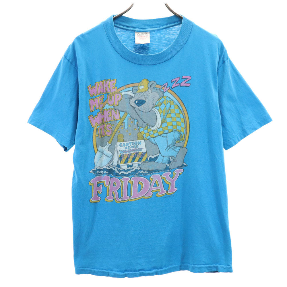 ONEITA オニータ 90s USA製 オールド 半袖 Tシャツ L 水色 POWER-T メンズ