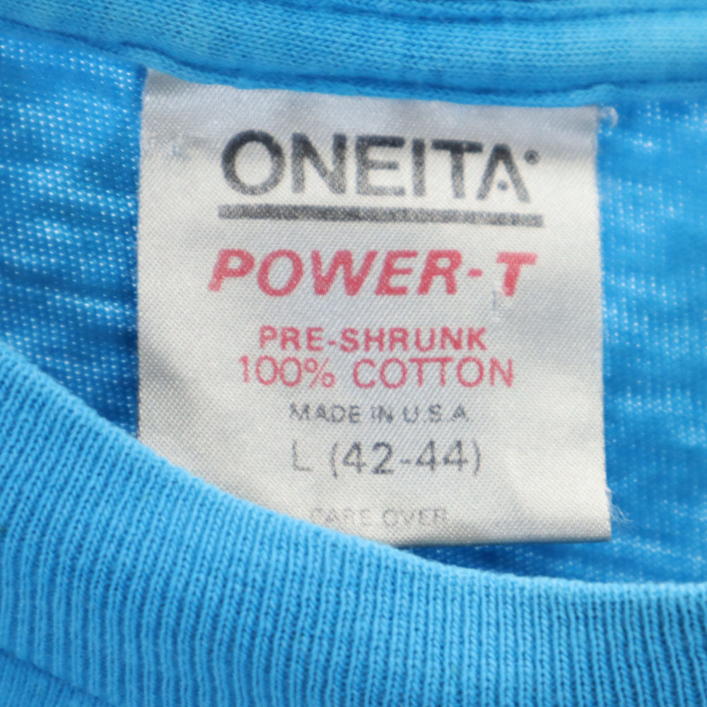 ONEITA オニータ 90s USA製 オールド 半袖 Tシャツ L 水色 POWER-T メンズ