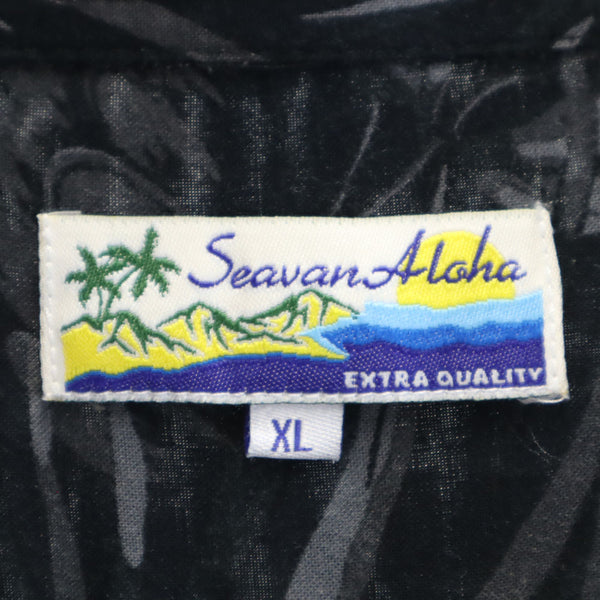 Seavan Aloha レーヨン 総柄 半袖 オープンカラー アロハシャツ XL ブラック系 Seavan Aloha メンズ