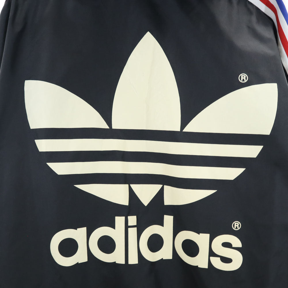 adidas アディダス 80s 日本製 デサント製 ヴィンテージ トレフォイルロゴ トレーニング 長袖 ナイロン ウインドブレーカー M-L ブラック系 メンズ