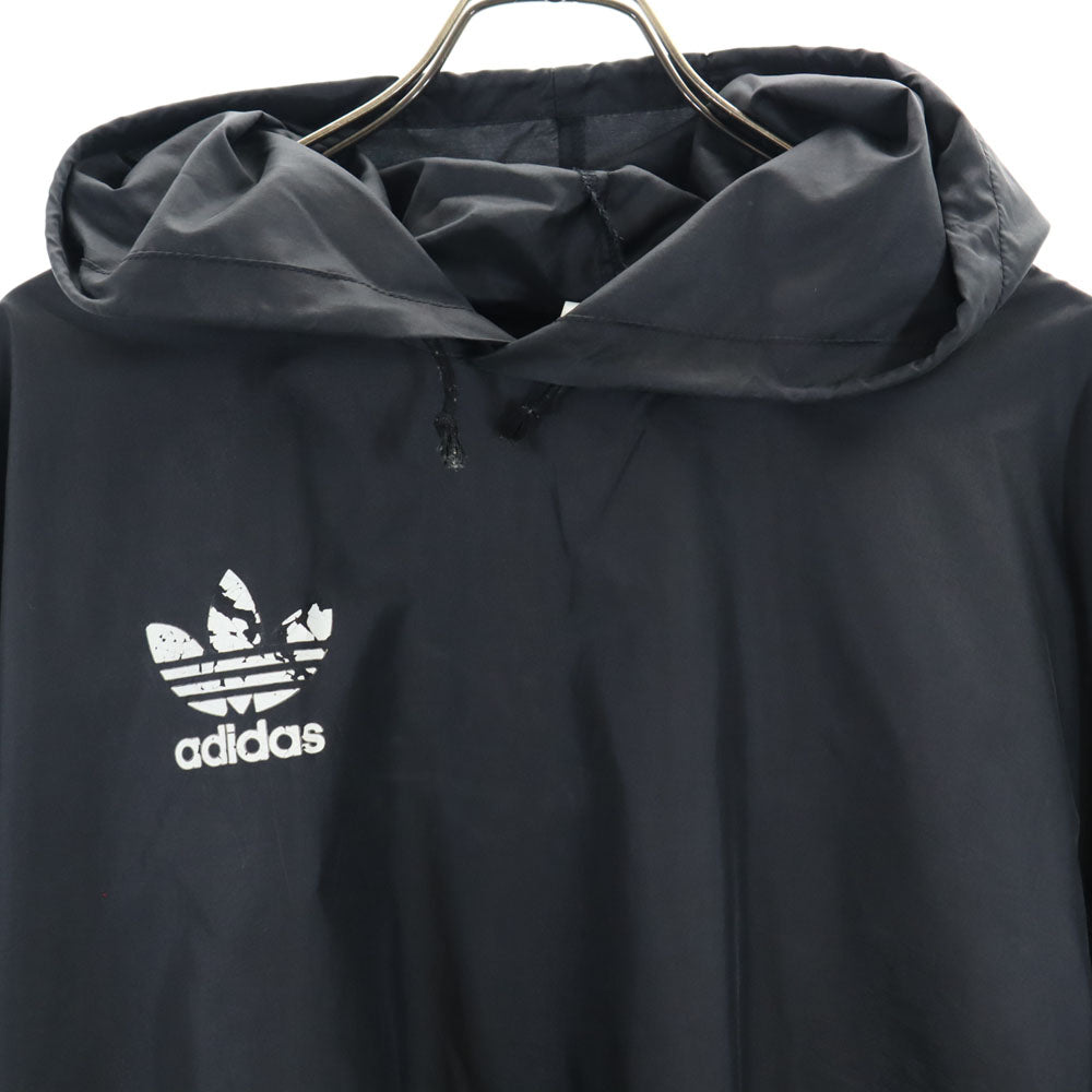 adidas アディダス 80s 日本製 デサント製 ヴィンテージ トレフォイルロゴ トレーニング 長袖 ナイロン ウインドブレーカー M-L ブラック系 メンズ