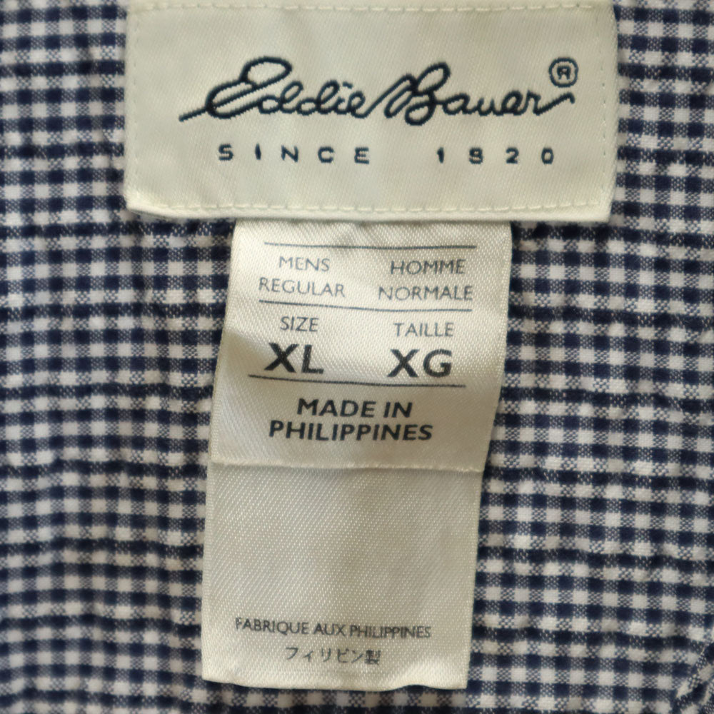 エディーバウアー チェック柄 半袖 シアサッカー ボタンダウンシャツ XL ネイビー 他 Eddie Bauer メンズ