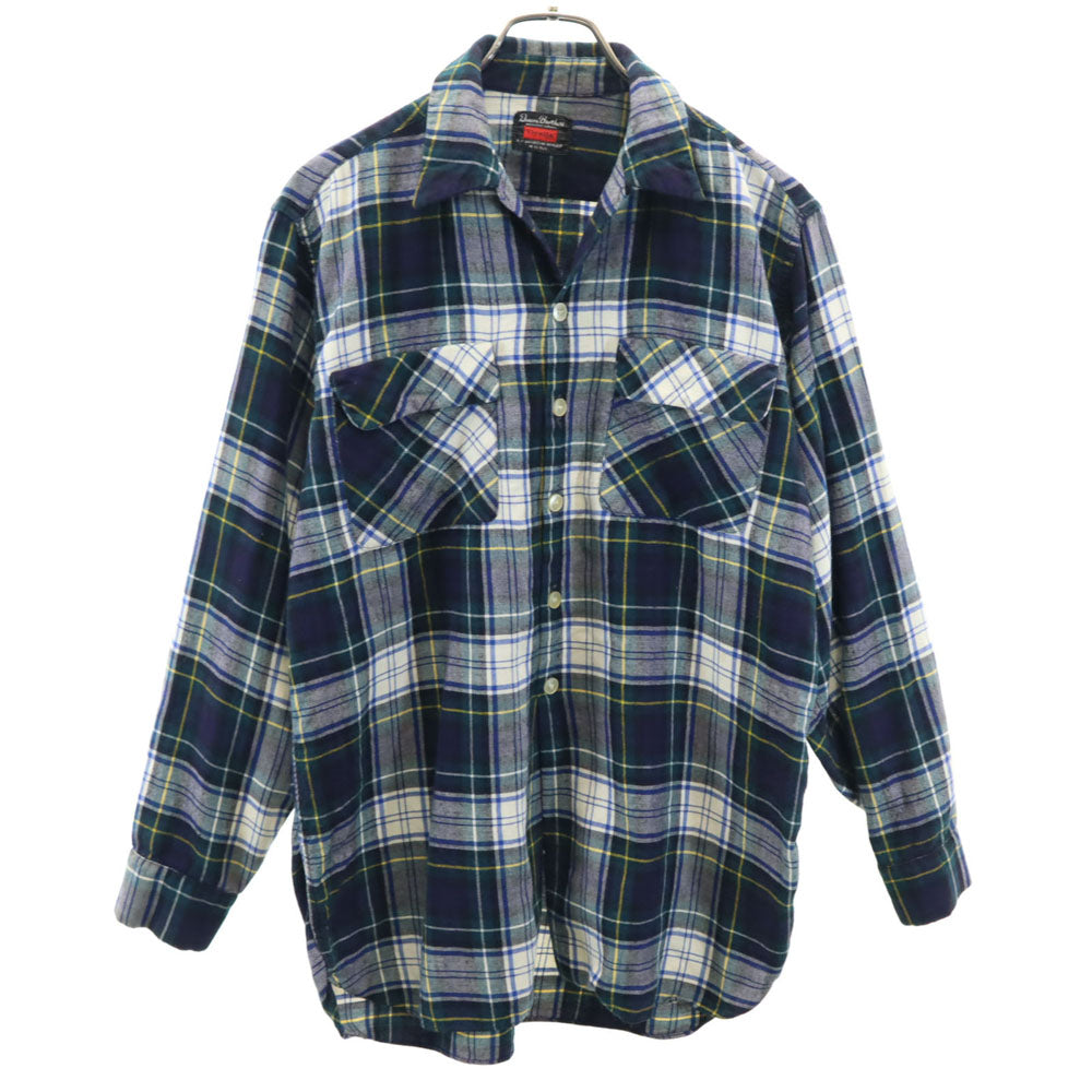 Deacon Brothers 60s 70s ヴィンテージ チェック柄 長袖 オープンカラーシャツ M ネイビー 他 Viyella メンズ