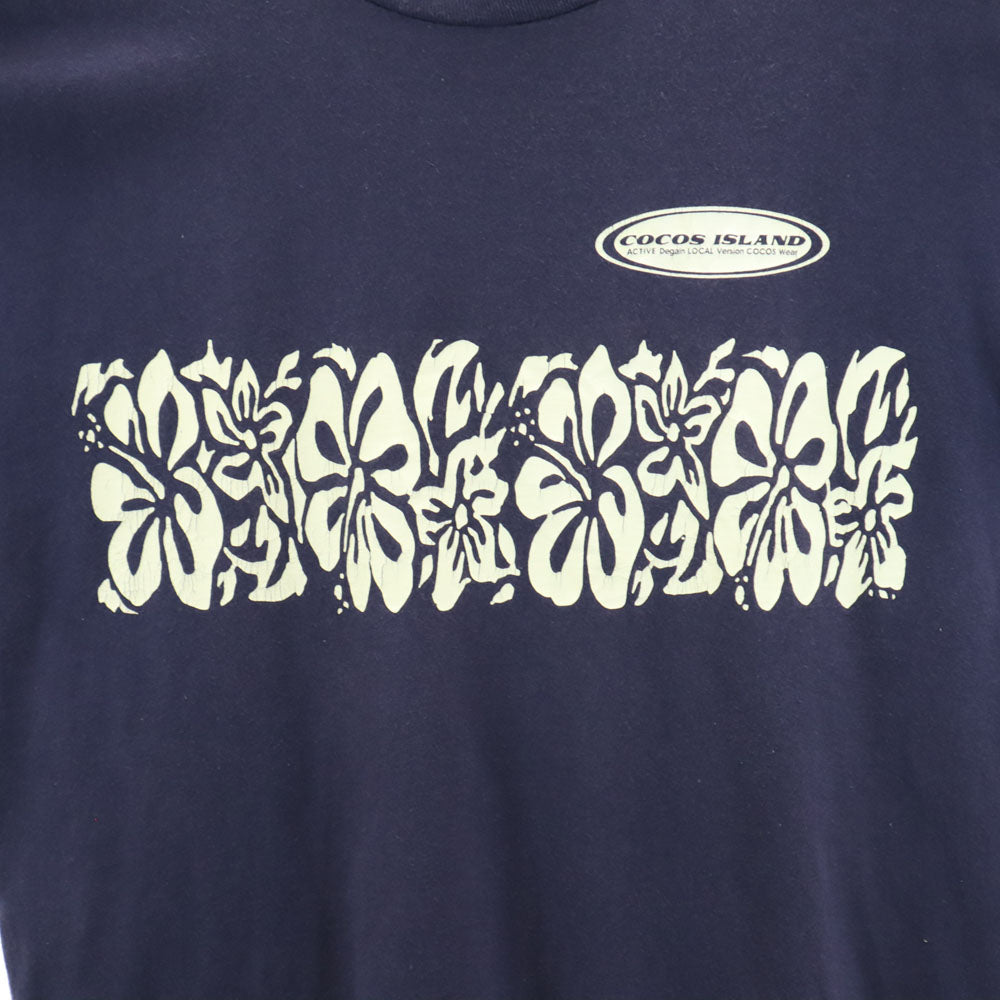 90s オールド ココスアイランド ハイビスカス 半袖 シングルステッチ Tシャツ ネイビー COCOS ISLAND メンズ