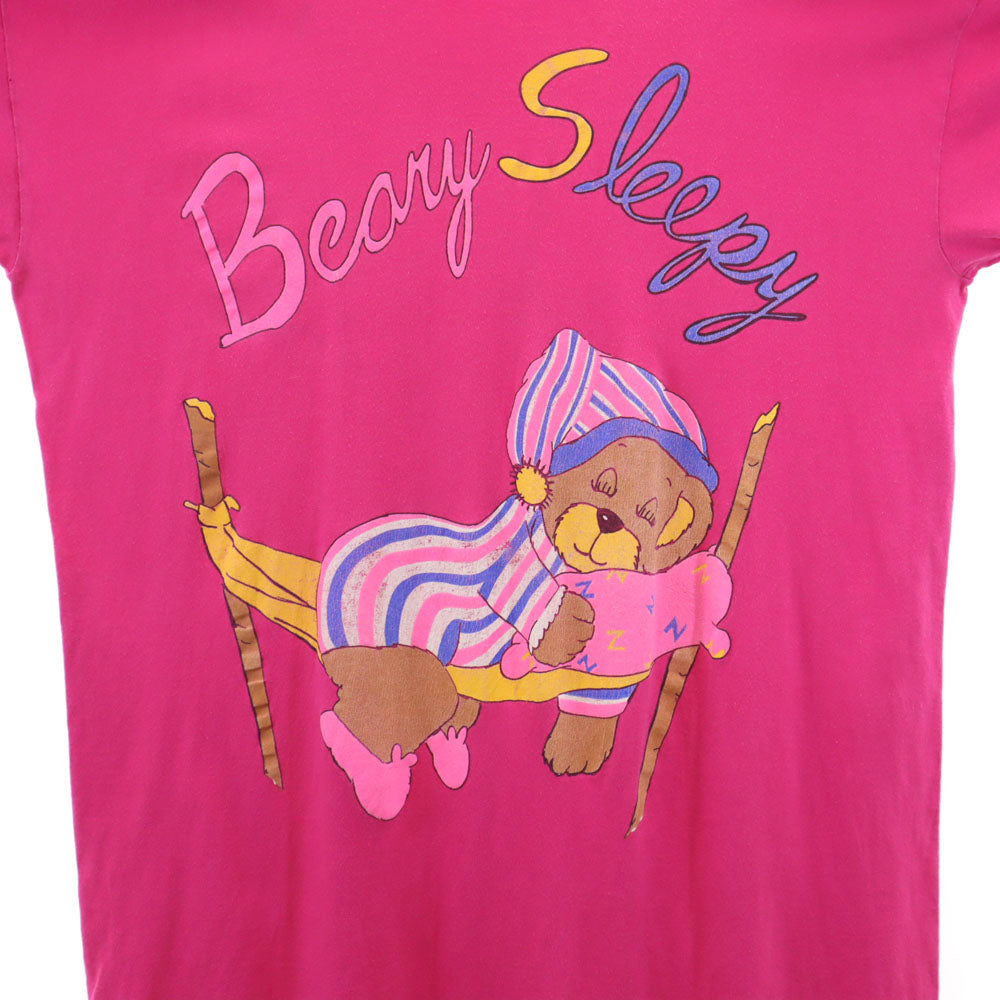 オールド 90s Beary Sleepy 半袖 シングルステッチ Tシャツ ONE ピンク OLD ビッグサイズ ベア クマ レディース