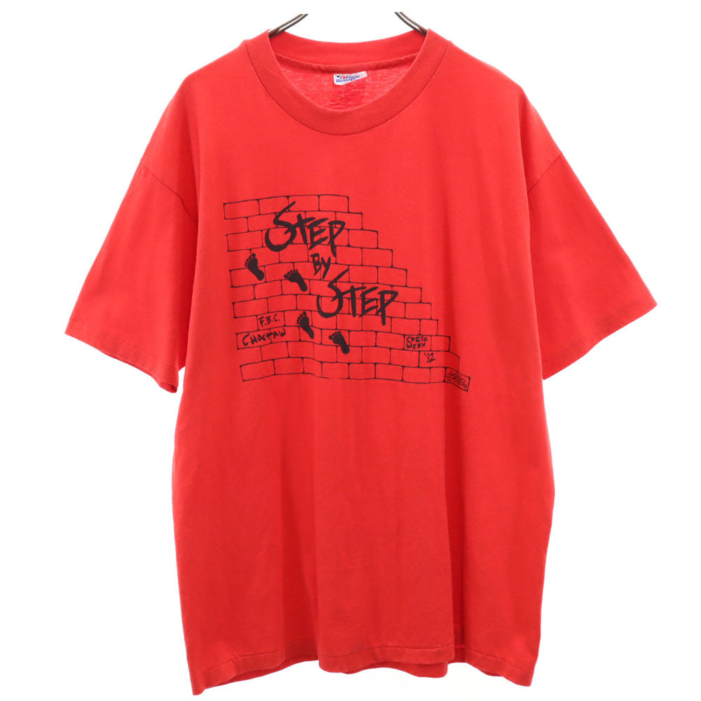 Hanes ヘインズ 90s USA製 オールド プリント 半袖 Tシャツ XL レッド メンズ