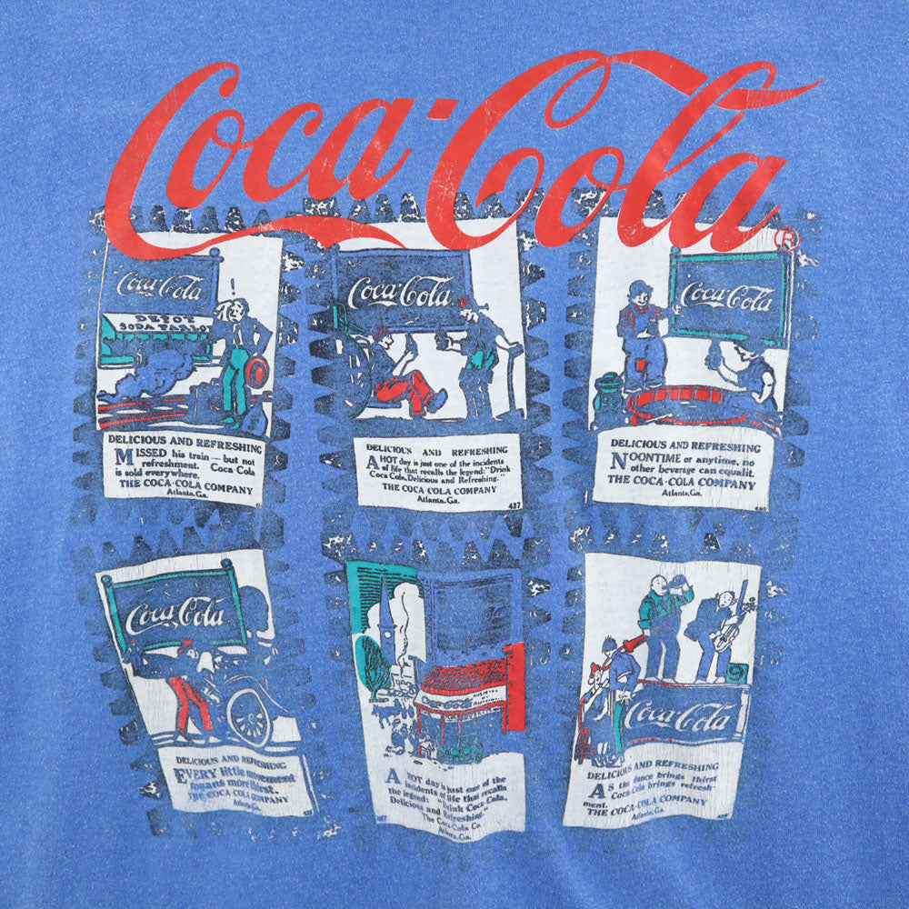 CocaCola コカコーラ 80s ヴィンテージ 半袖 シングルステッチ Tシャツ L ブルー メンズ
