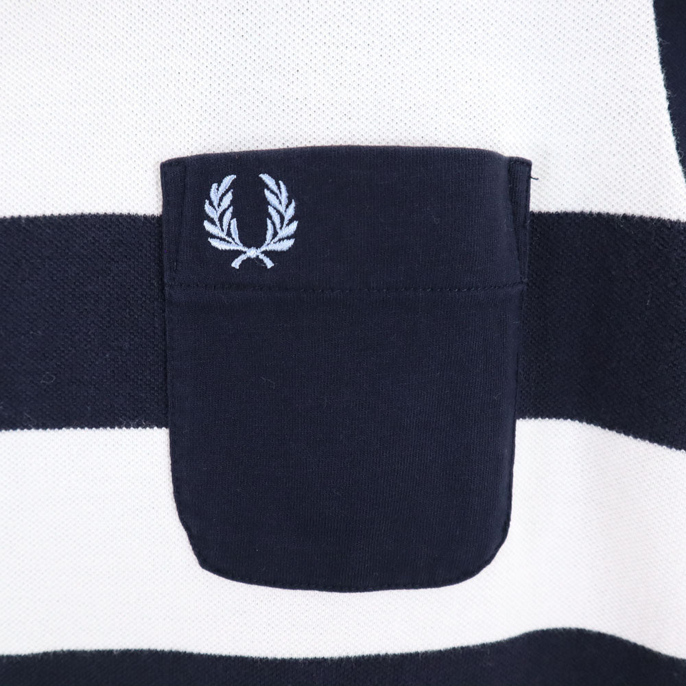 フレッドペリー ボーダー柄 半袖 鹿の子切替 Tシャツ S ネイビー FRED PERRY メンズ