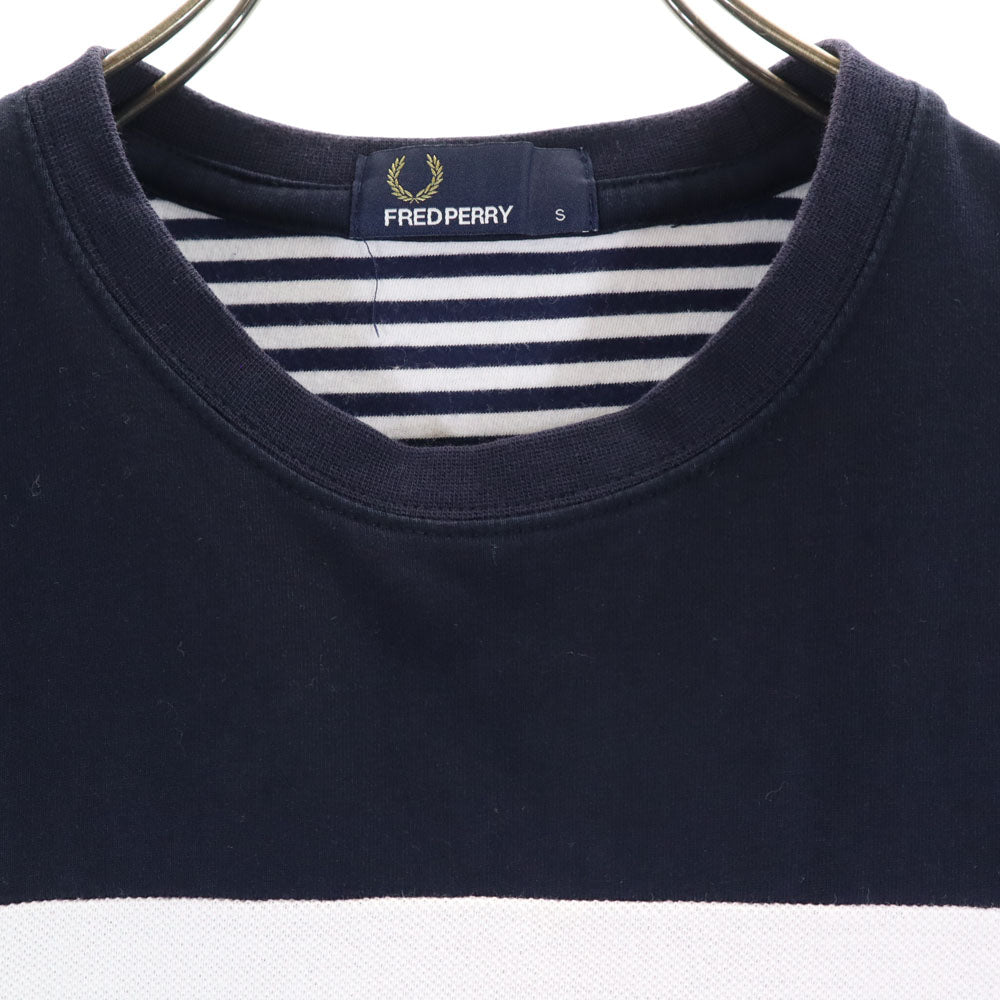 フレッドペリー ボーダー柄 半袖 鹿の子切替 Tシャツ S ネイビー FRED PERRY メンズ