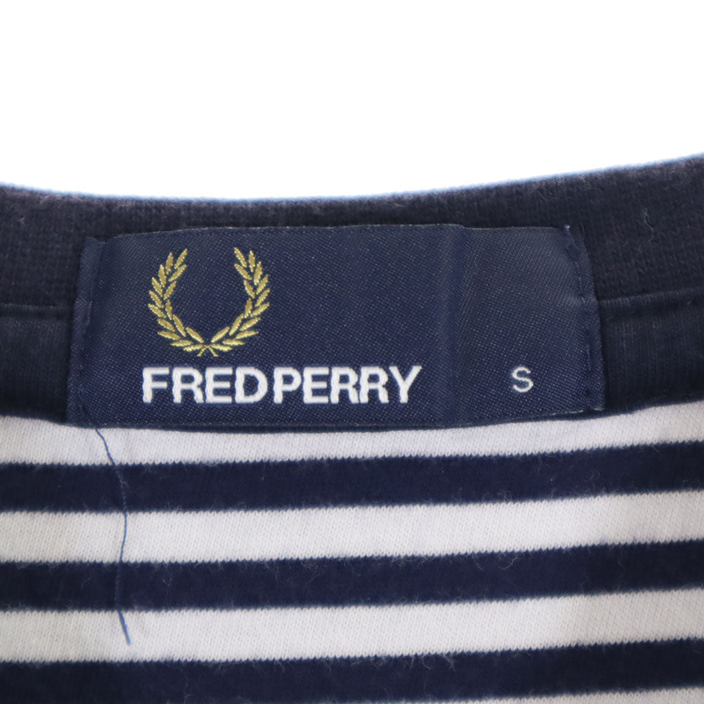 フレッドペリー ボーダー柄 半袖 鹿の子切替 Tシャツ S ネイビー FRED PERRY メンズ