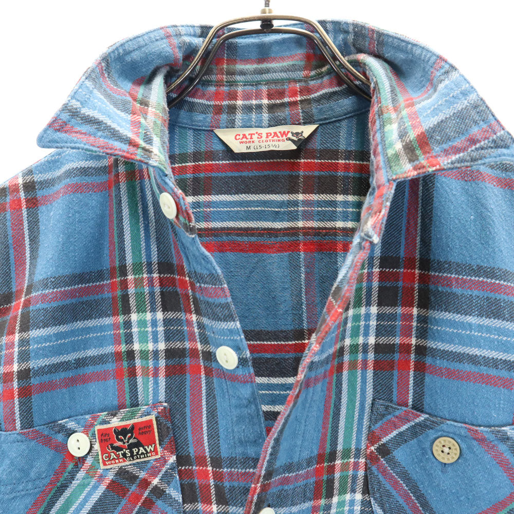CAT'S PAW キャッツポウ チェック柄 長袖 ワークシャツ M ブルー系 メンズ