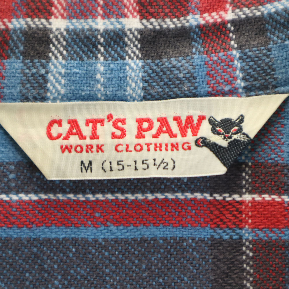 キャッツポウ チェック柄 長袖 ワークシャツ M ブルー系 CAT'S PAW メンズ