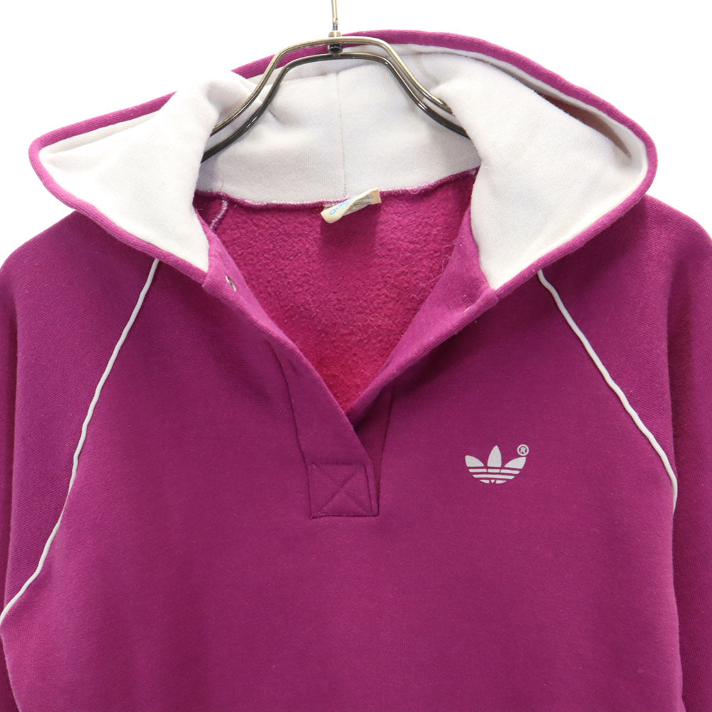 adidas アディダス 90s USA製 オールド トレフォイルロゴプリント 長袖 ハーフボタン スウェットパーカー M パープル系 プルオーバー レディース