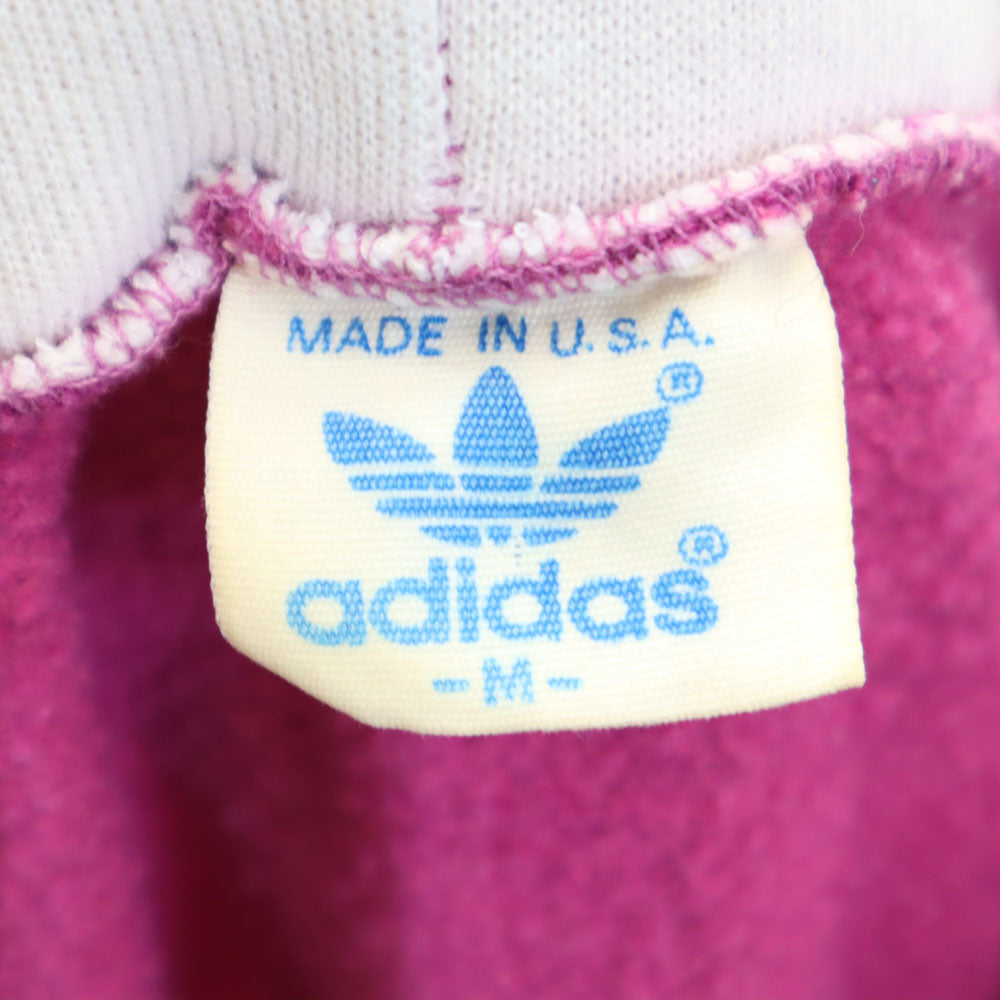 adidas アディダス 90s USA製 オールド トレフォイルロゴプリント 長袖 ハーフボタン スウェットパーカー M パープル系 プルオーバー レディース