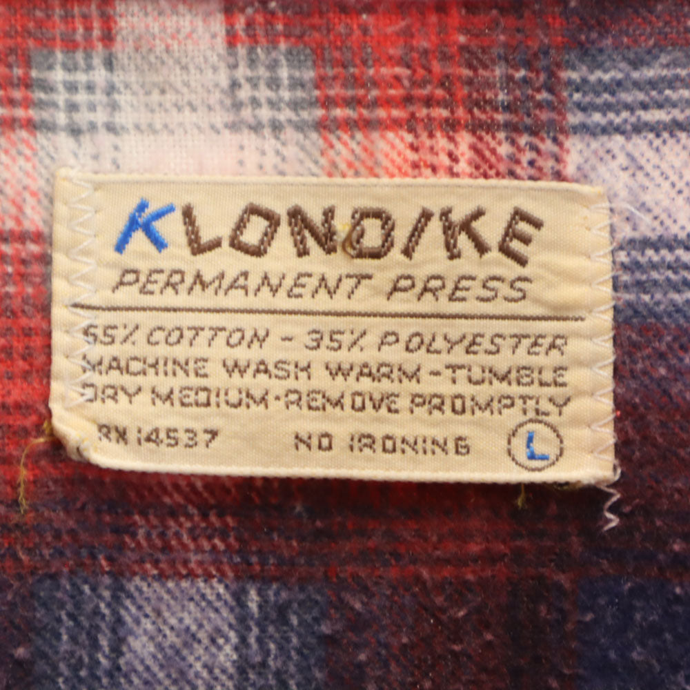 クロンダイク 70s ヴィンテージ チェック柄 長袖 シャツ L 赤系 KLONDIKE PERMANENT PRESS メンズ