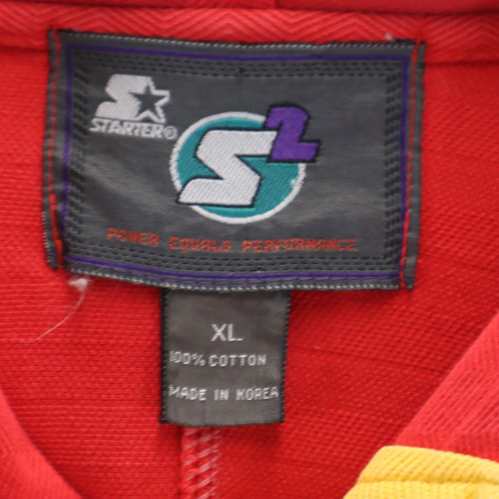 STARTER スターター 90s 韓国製 オールド 長袖 スウェットパーカー XL ブルー×レッド プルオーバー メンズ