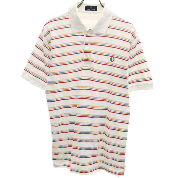 フレッドペリー ボーダー柄 半袖 ポロシャツ S ホワイト FRED PERRY メンズ