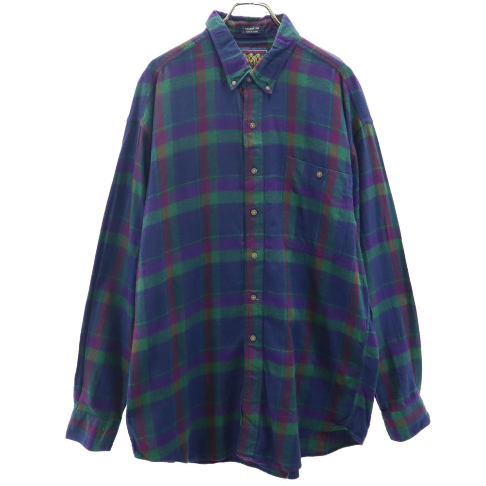 CHAPS RALPH LAUREN チャップスラルフローレン 80s ヴィンテージ チェック柄 長袖 フランネル ボタンダウンシャツ XL ネイビー 他 メンズ