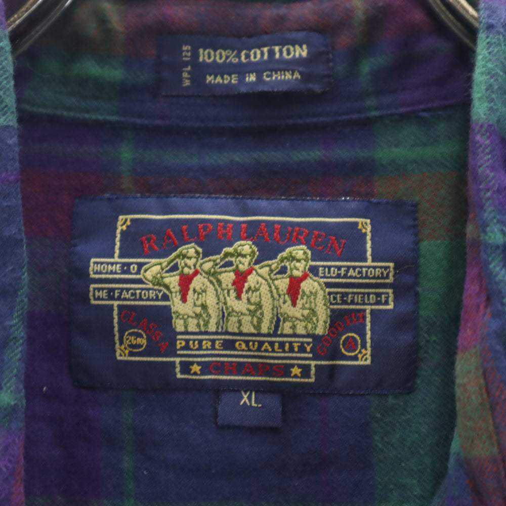 CHAPS RALPH LAUREN チャップスラルフローレン 80s ヴィンテージ チェック柄 長袖 フランネル ボタンダウンシャツ XL ネイビー 他 メンズ