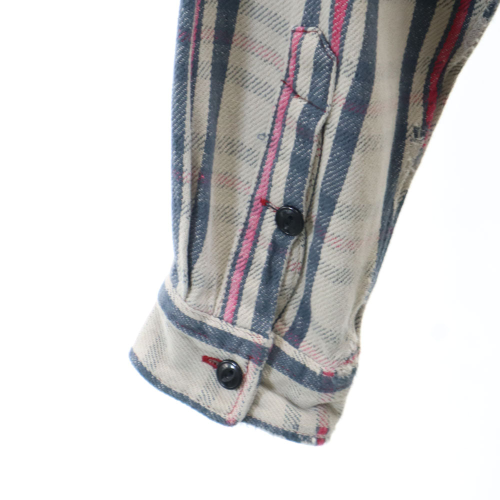 RRL ダブルアールエル 90s 初期タグ 赤3星 オールド 長袖 ヘビーフランネル チェックシャツ M グレージュ 他 RALPH LAUREN ラルフローレン メンズ